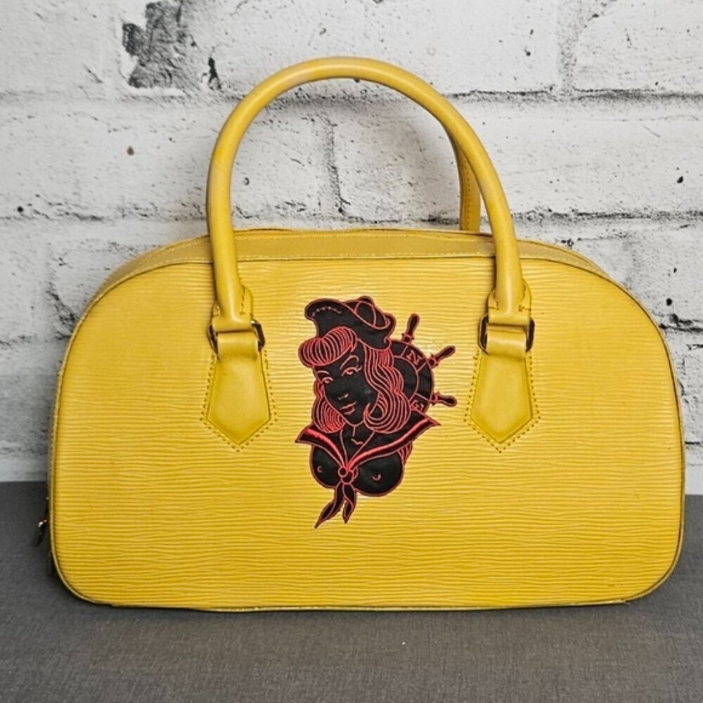 Vintage Pin Up Sailor Girl Yellow Handbag Retro Rockabilly Purse